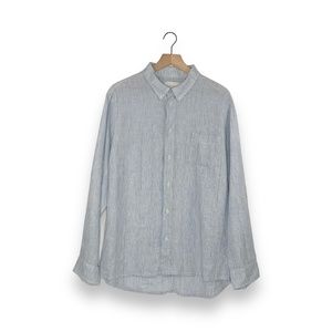 Solid & Striped Blue White Striped Linen Blend Long Sleeve Button Up Shirt